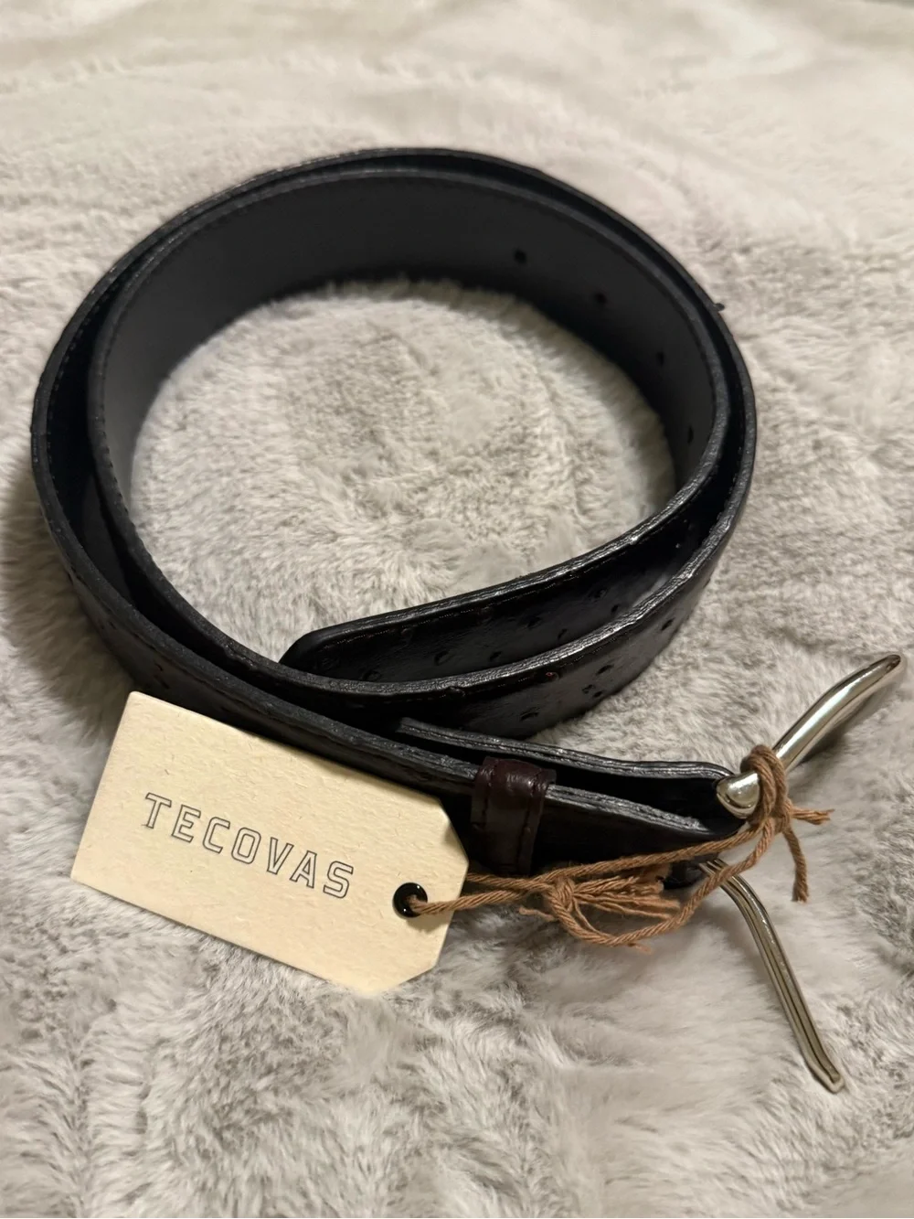 NEW Tecovas Men’s Full-Quill Ostrich Leather Belt Size 32- RARE BLACK CHERRY